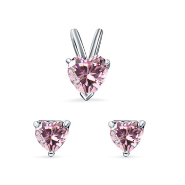 Heart Shape Jewelry Set Pendant Earring Simulated Pink Cubic Zirconia 925 Sterling Silver